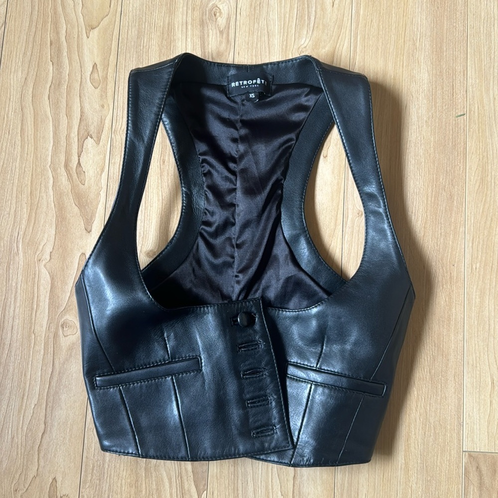 Retrofete Black Faux Leather Cropped Vest